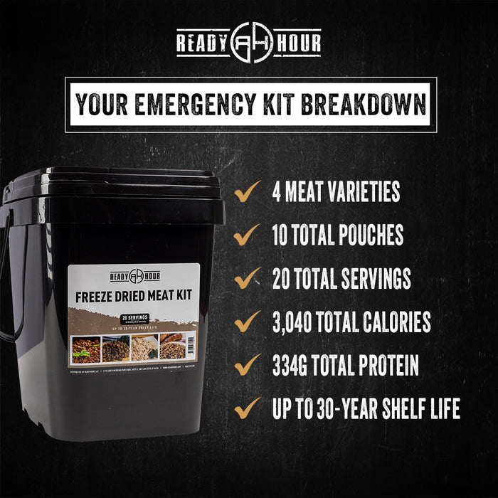 Ready Hour Freeze Dried Meat Kit (20 servings, 10 pouches)