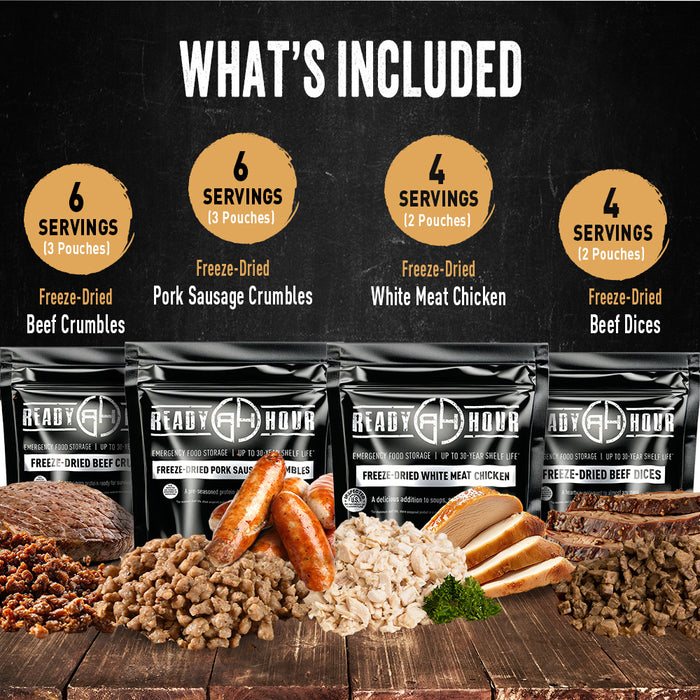Ready Hour Freeze Dried Meat Kit (20 servings, 10 pouches)