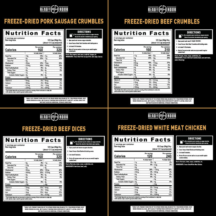 Ready Hour Freeze Dried Meat Kit (20 servings, 10 pouches)