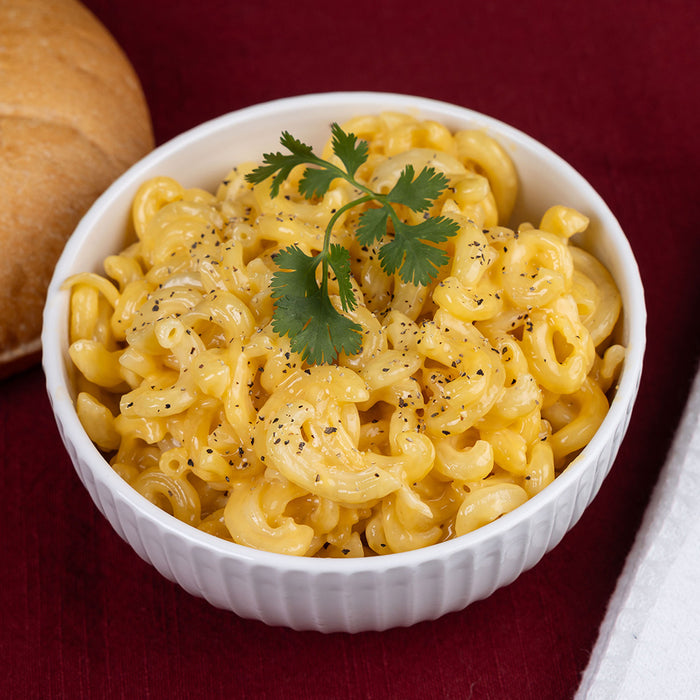 Instant Cavatappi Pasta prepared with cheddar cheese sauce
