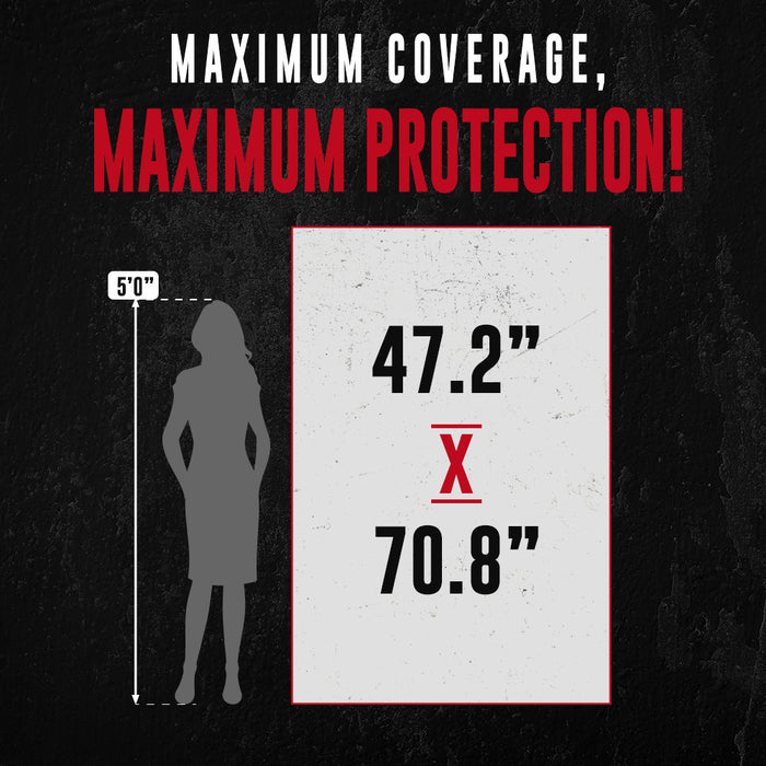 Measurement chart showing dimensions 47.2" x 70.8" fire blanket
