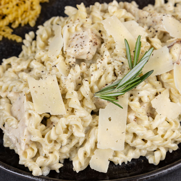 Instant Rotini Pasta prepared with alfredo sauce