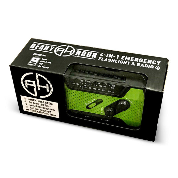 Ready Hour 4-in-1 Emergency Solar Flashlight & AM/FM/Weather Radio w/ Hand Crank - Ready Hour