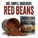Ready Hour Quick-Cook Red Beans #10 can with dehydrated red beans spilled out, one simple ingredient