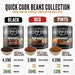 Ready Hour Quick Cook Beans Collection featuring black, red, and pinto beans with calorie, serving, protein, and meal-use details.