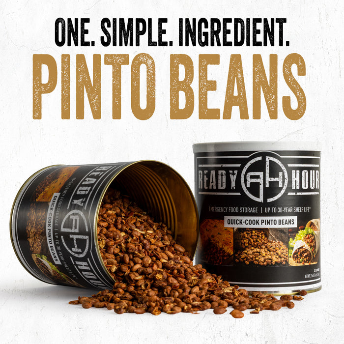 Ready Hour Quick-Cook Pinto Beans — one simple ingredient, no artificial flavors, dyes, or preservatives, non-bioengineered