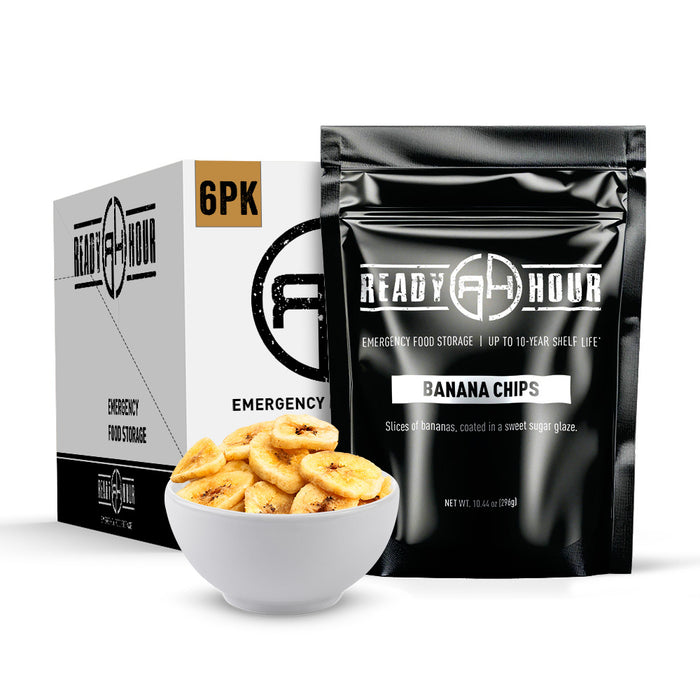Ready Hour banana chips packaging with a bowl of banana chips