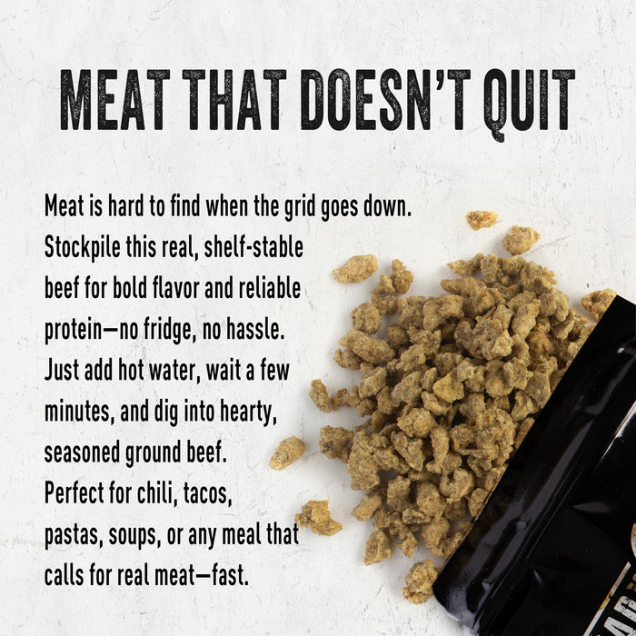 Dried ground beef with informational text