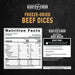 Nutrition facts and directions label for Ready-A-Hour freeze-dried beef dices
