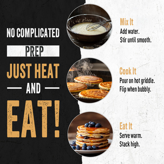 Instructions for making pancakes just add water and cook on heat