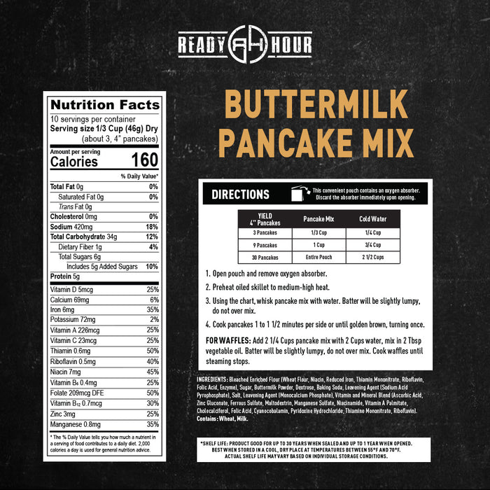 Buttermilk pancake nutritional label