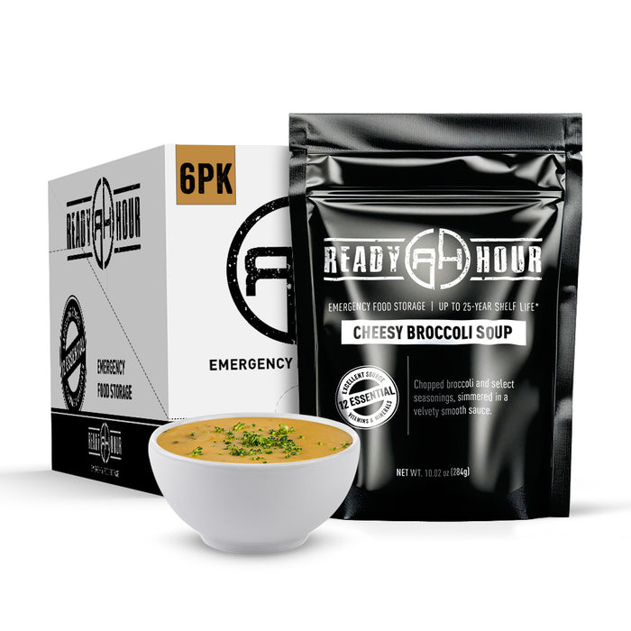 Ready Hour cheesy broccoli soup in a bowl