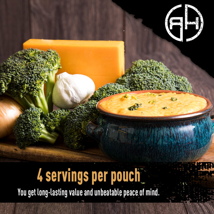 Creamy soup bowl with broccoli and cheese on a wooden surface