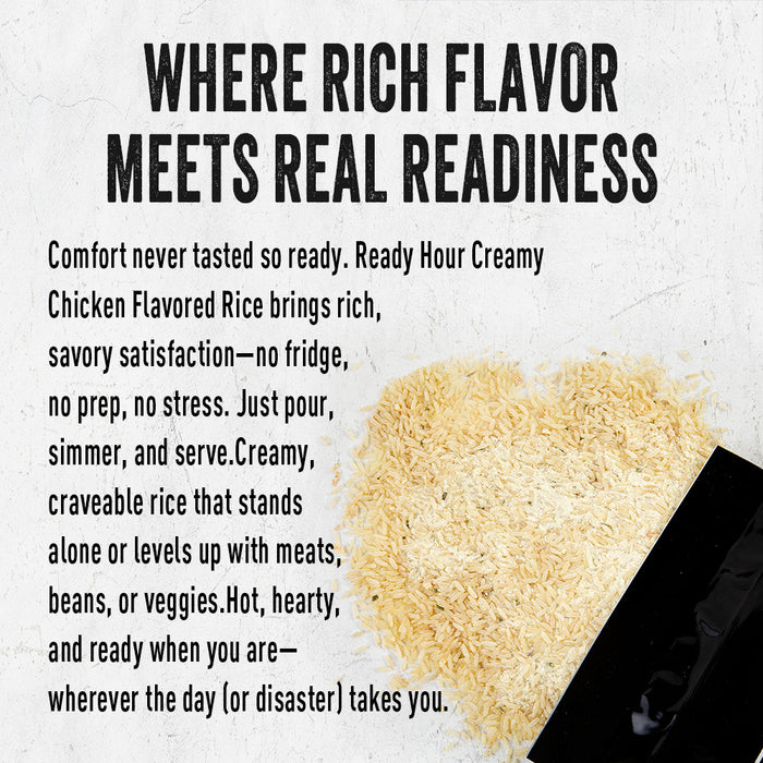 Ready Hour Creamy Chicken Flavored Rice with a portion of rice