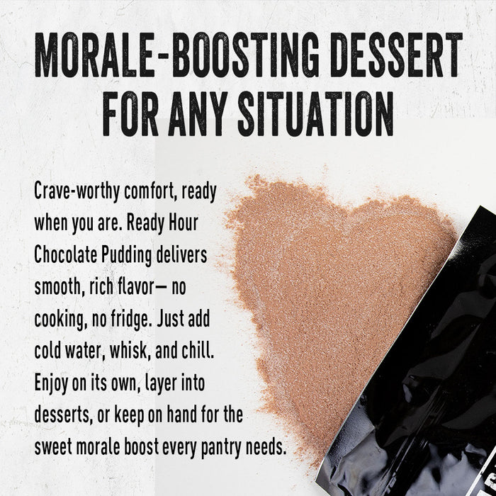 Chocolate pudding mix with informational text