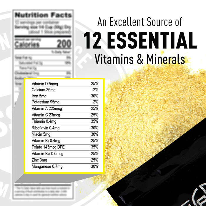 Nutrition label with vitamins and minerals information