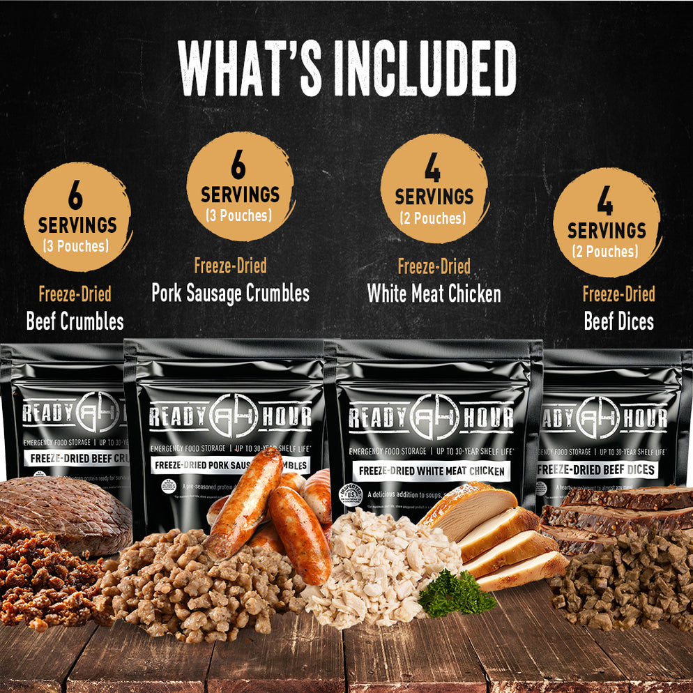 Ready Hour Freeze Dried Meat Kit (10 pouches, 20 servings)