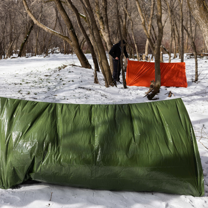 Army Green Nylon Emergency Tent with Survival Whistle