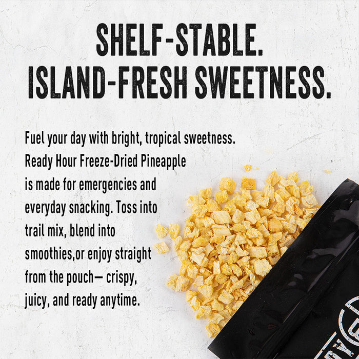 Freeze-dried pineapple with text of benefits