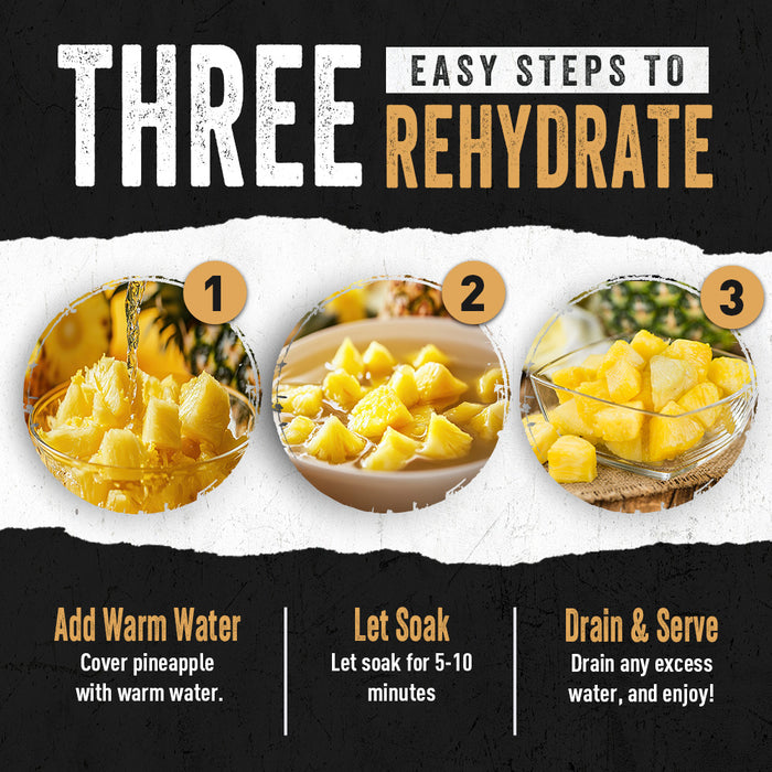 Three-step process for rehydrating pineapple with water