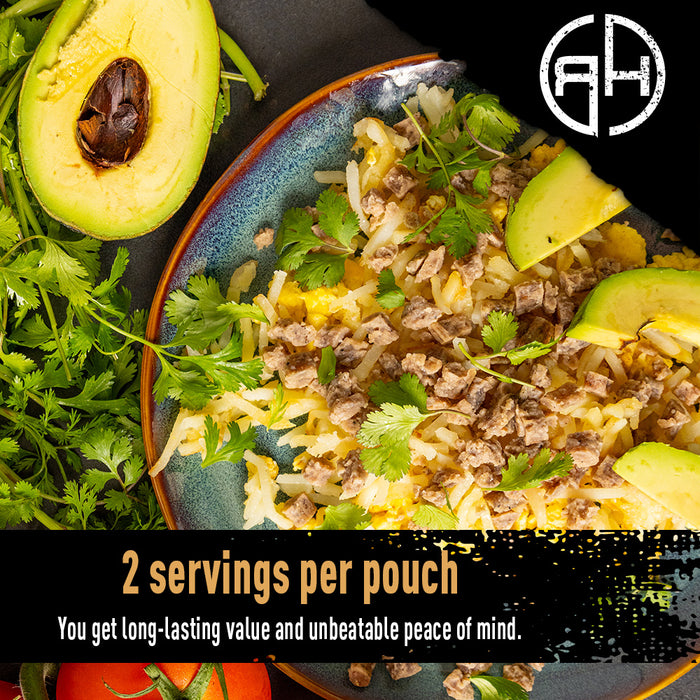 Bowl of hash browns and pork crumbles