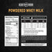 Nutrition facts and directions label for powdered whey milk