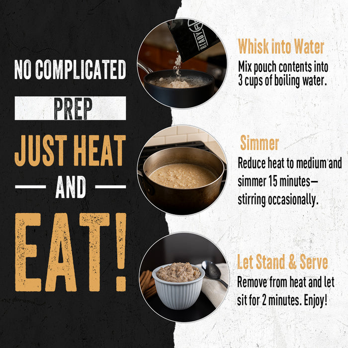 Instructions for preparing a meal from a pouch of rice pudding