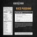 Rice pudding package with nutrition facts and directions