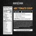 Nutrition facts and directions label for ABC Tomato Soup by Ready Hour