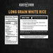 Nutrition facts and directions label for long grain white rice
