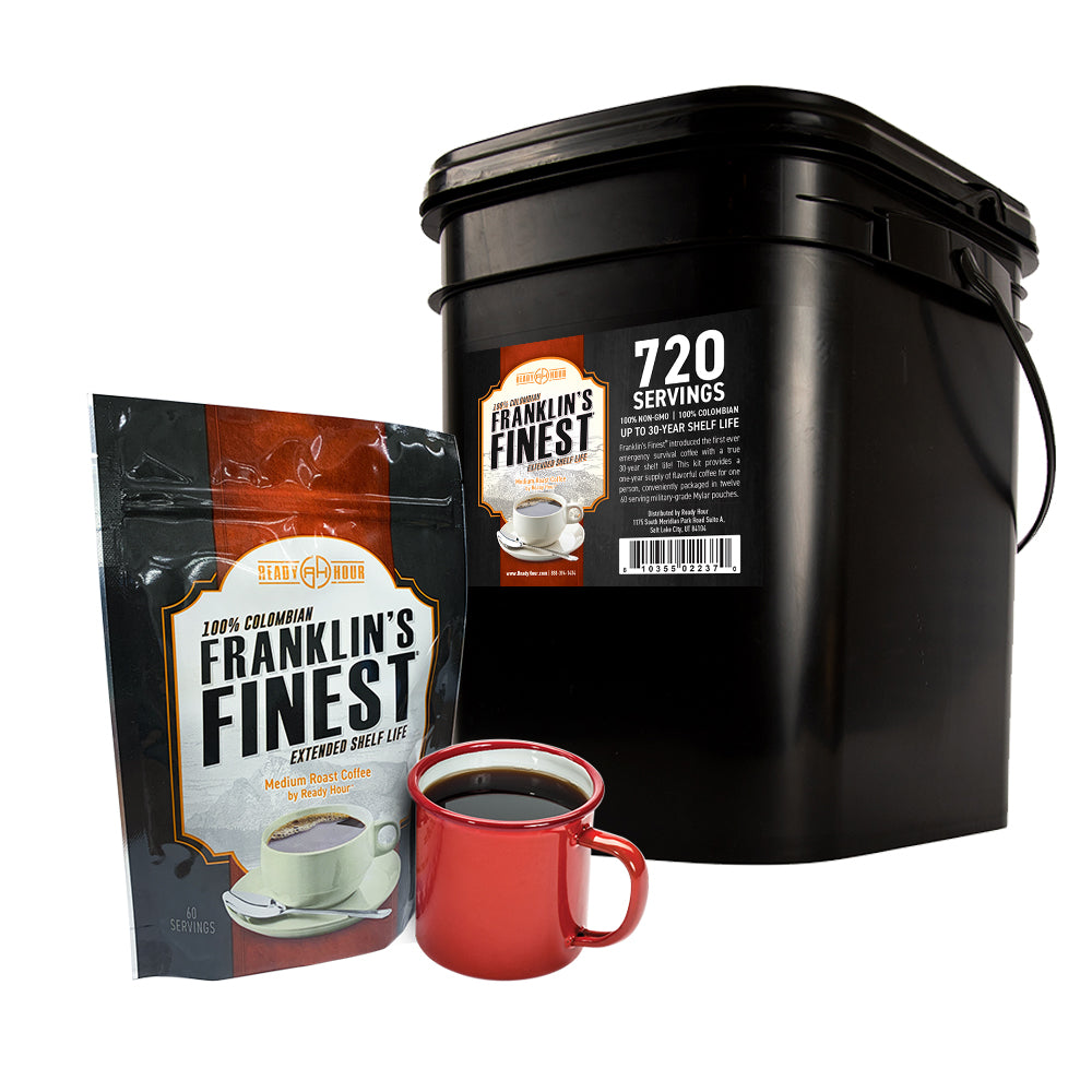 Franklin's Finest Survival Coffee (720 servings, 1 bucket) — Ready