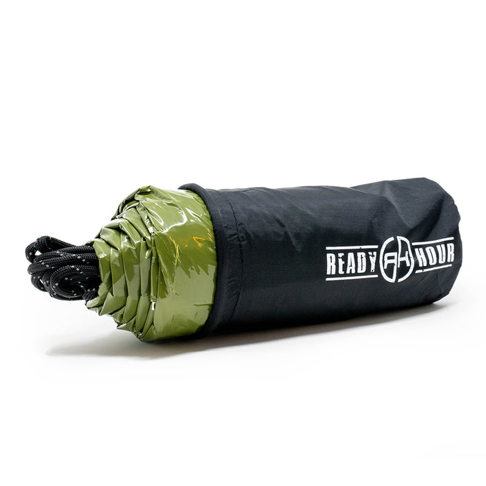 Army Green Nylon Emergency Tent with Survival Whistle